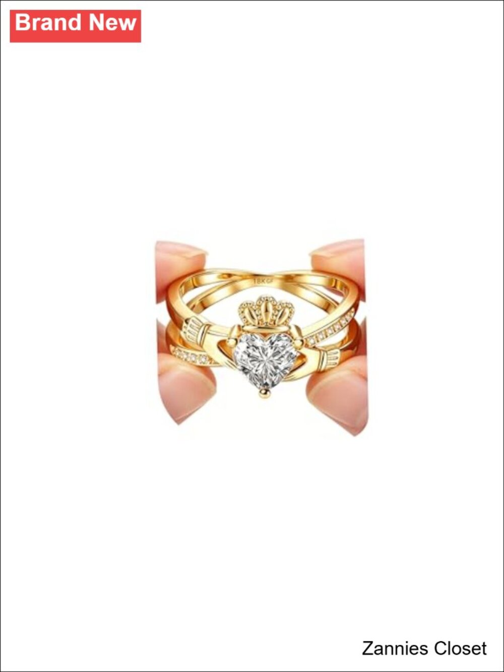 💍 HOSICRON Gold Claddagh Ring Heart Cubic Zirconia Promise Ring